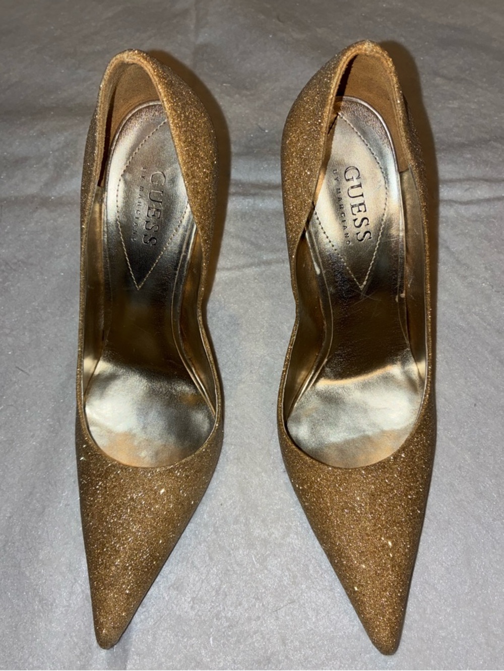 GUESS Gold Glitter Pointed-Toe Pumps